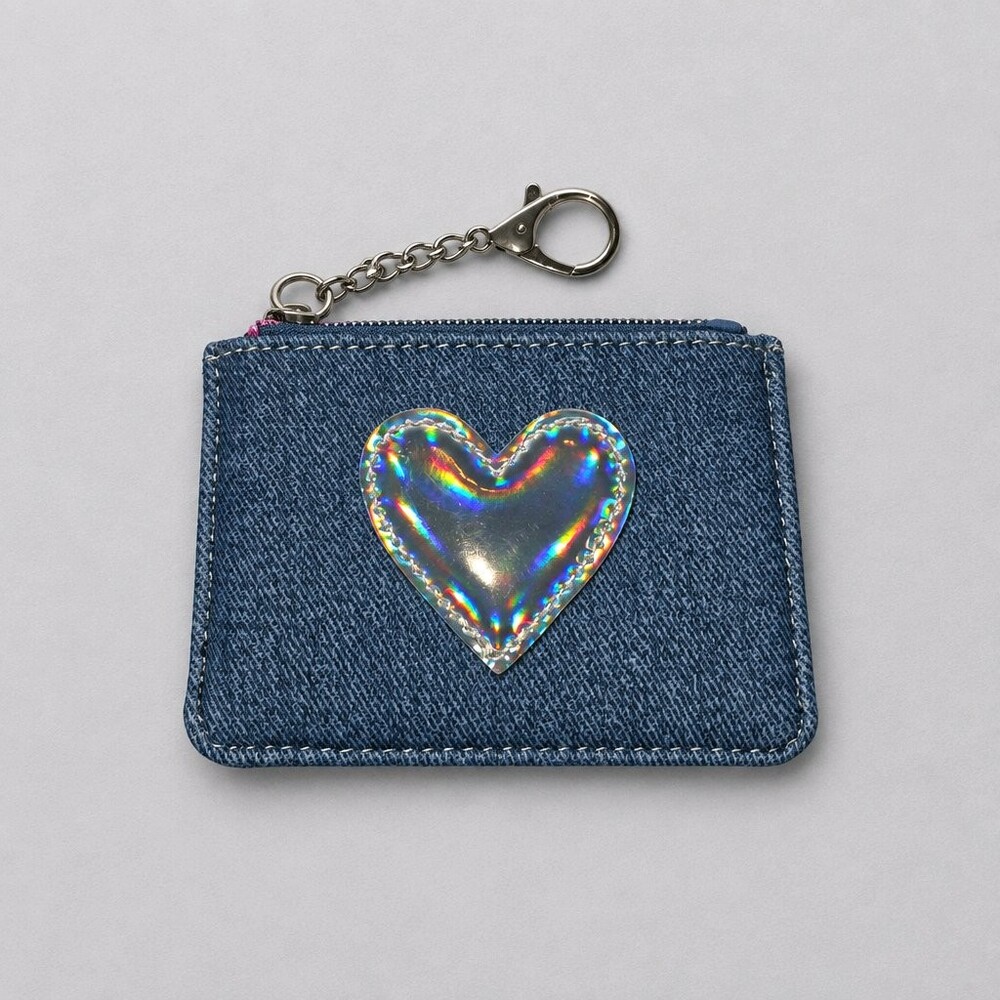 Miss Gwen's OMG Blue Denim Coin Pouch with Holographic Heart Keychain